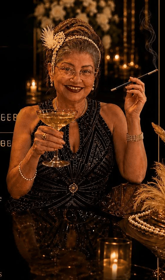 Noélia, em estética Gatsby — protagonista do filme da noite